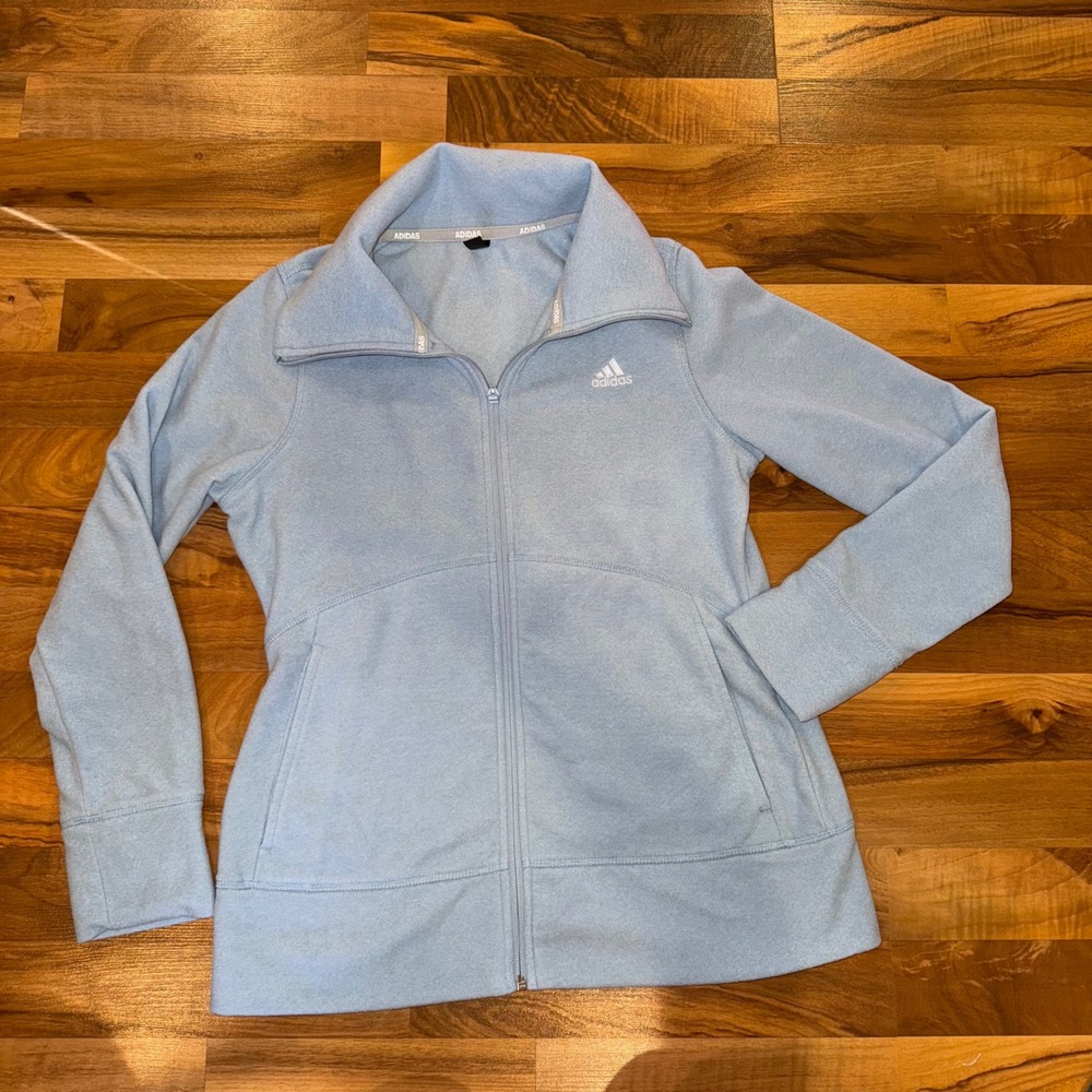 Adidas Women's‎ Light Blue Golf Fleece Jacket Full Zip Athletic Comfort Size M